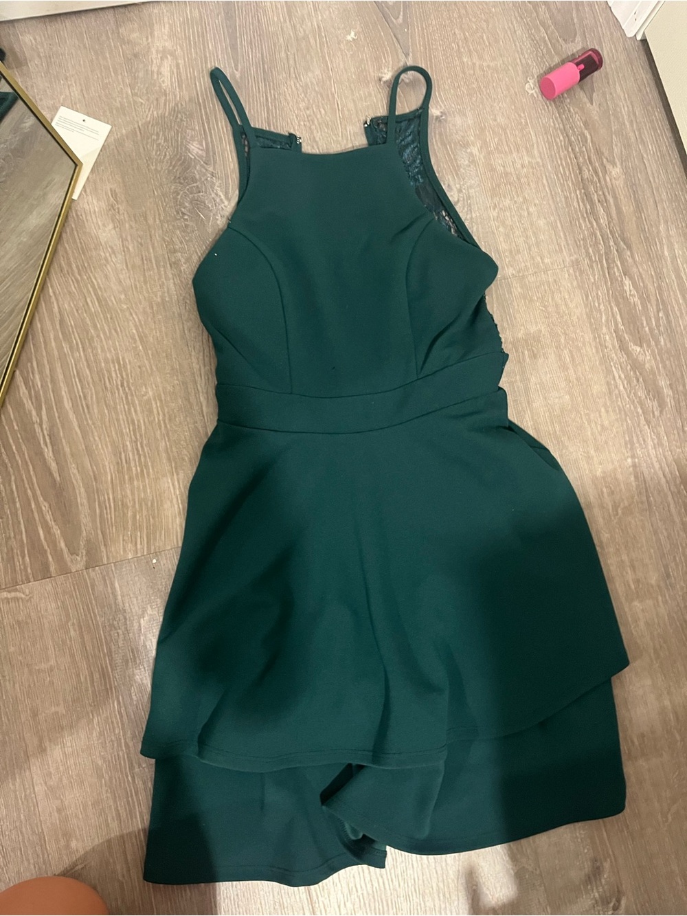 Sleeveless Dark Green Romper with Layered Skirt